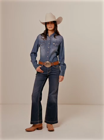 Product Name:  Shyanne Women's Great Falls Dakota Medium Wash Mid Rise Trouser Stretch Riding Jeans