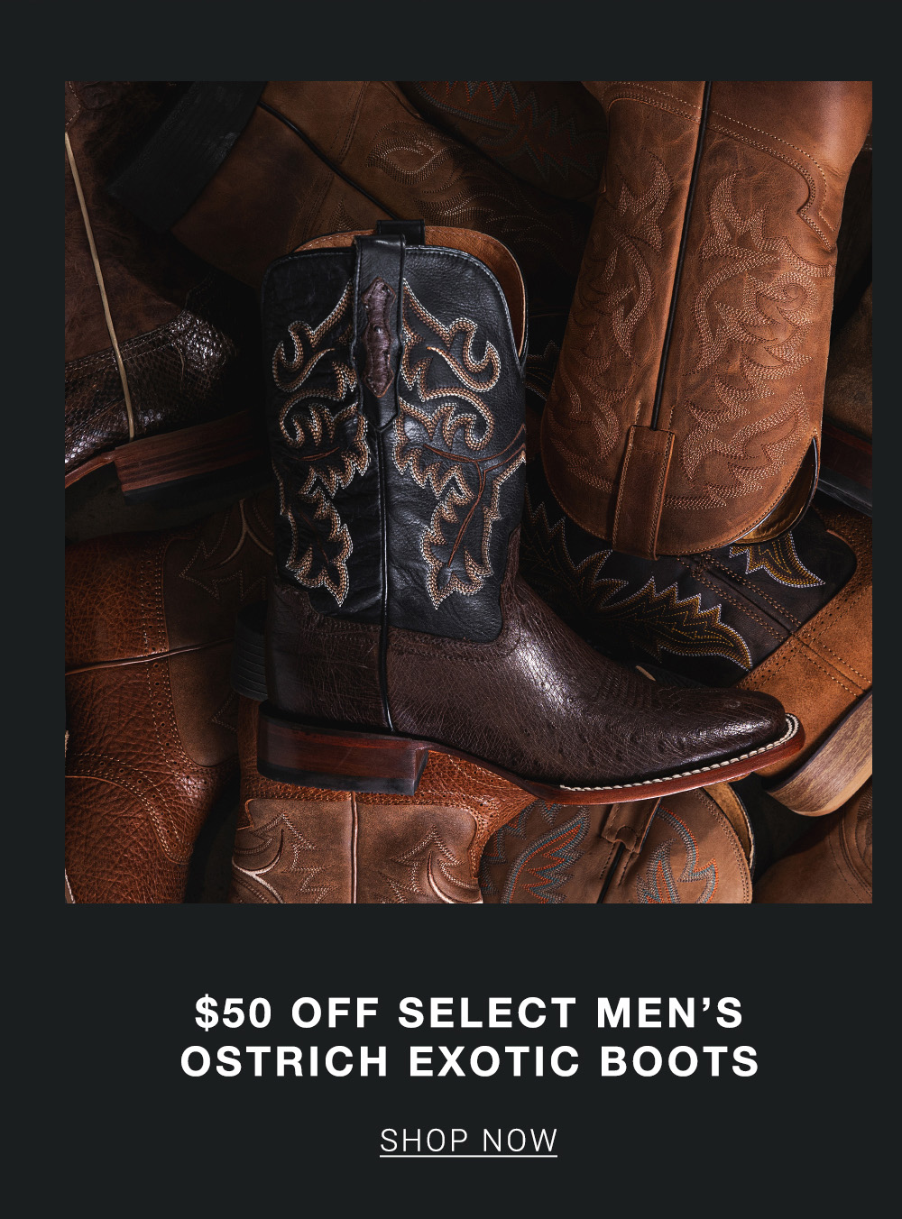 $50 Off Select Men's Ostrich Exotic Boots