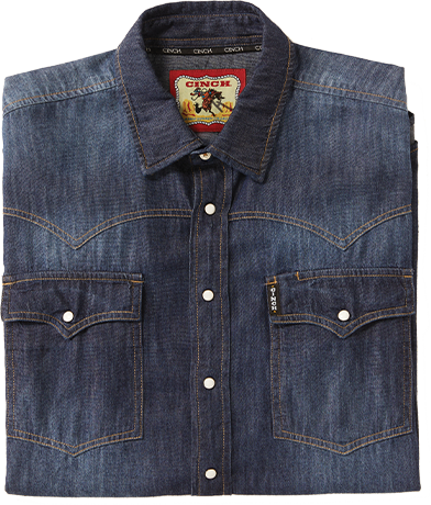 Cinch Men's Denim Long Sleeve Western Snap Shirt