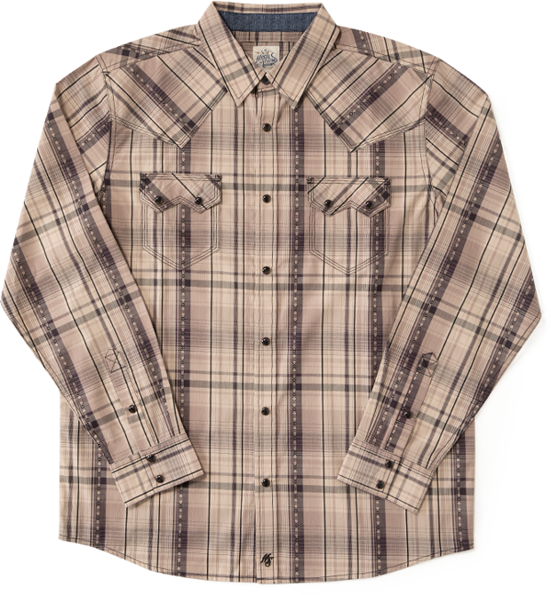 Moonshine Spirit Men's Load Plaid Print Long Sleeve Snap Western Shirt